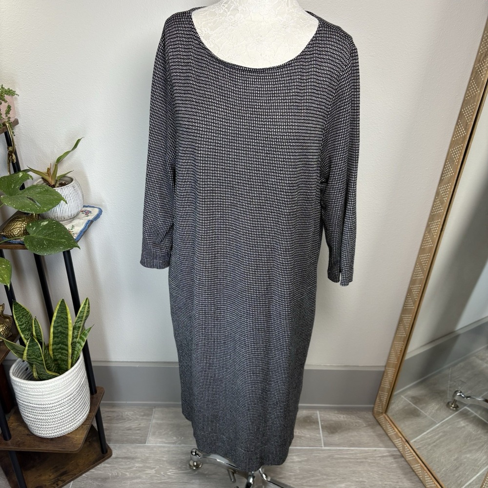 J Jill Women XL Black Shift Dress Mod Minimalist Ponte Knit Pockets